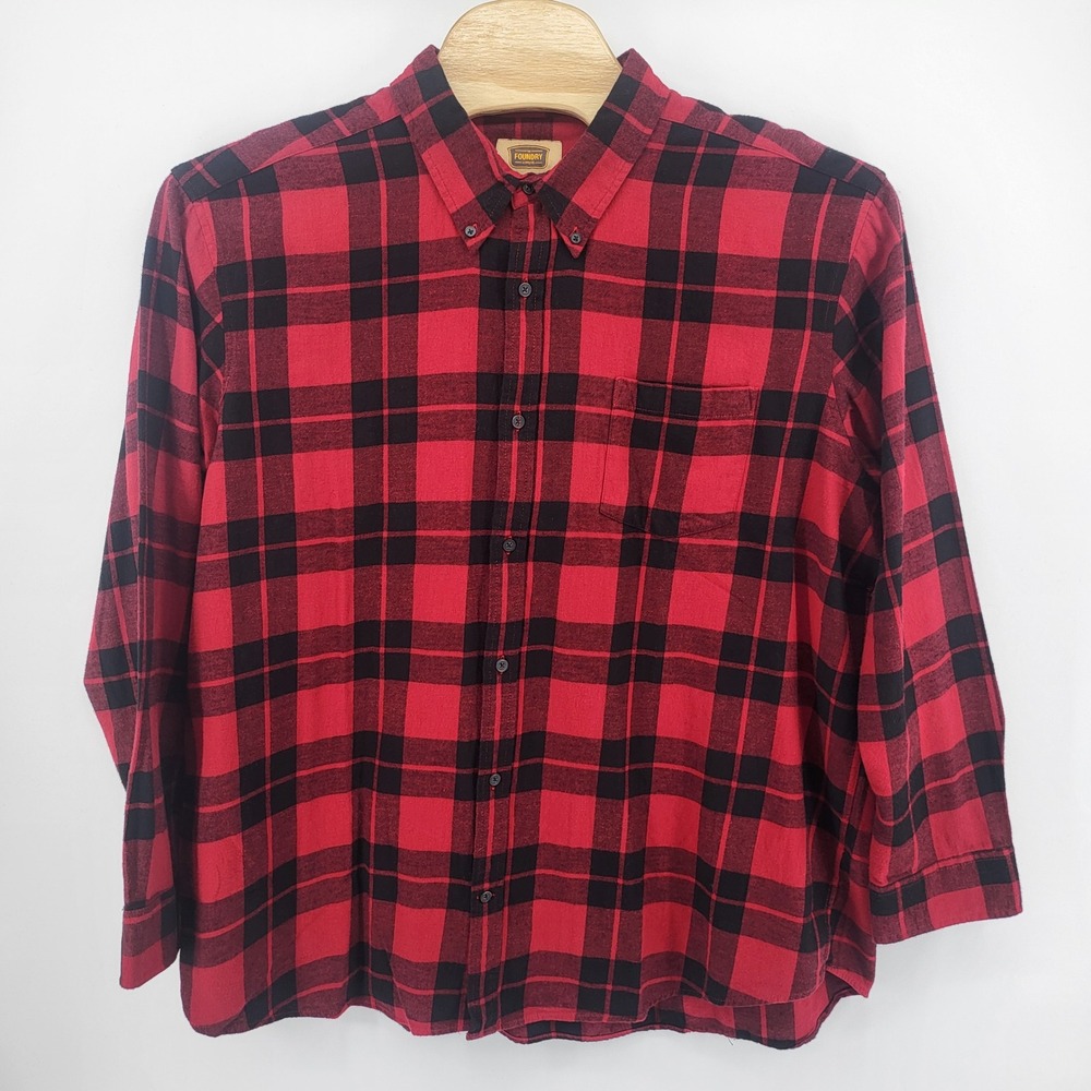 The Foundry Supply Co. Men's 2XL Red and Black Plaid Flannel‎ Button Down Shirt